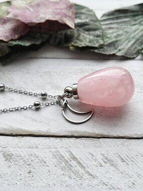 Rose Quartz Perfume Bottle Necklace Moon Pendant